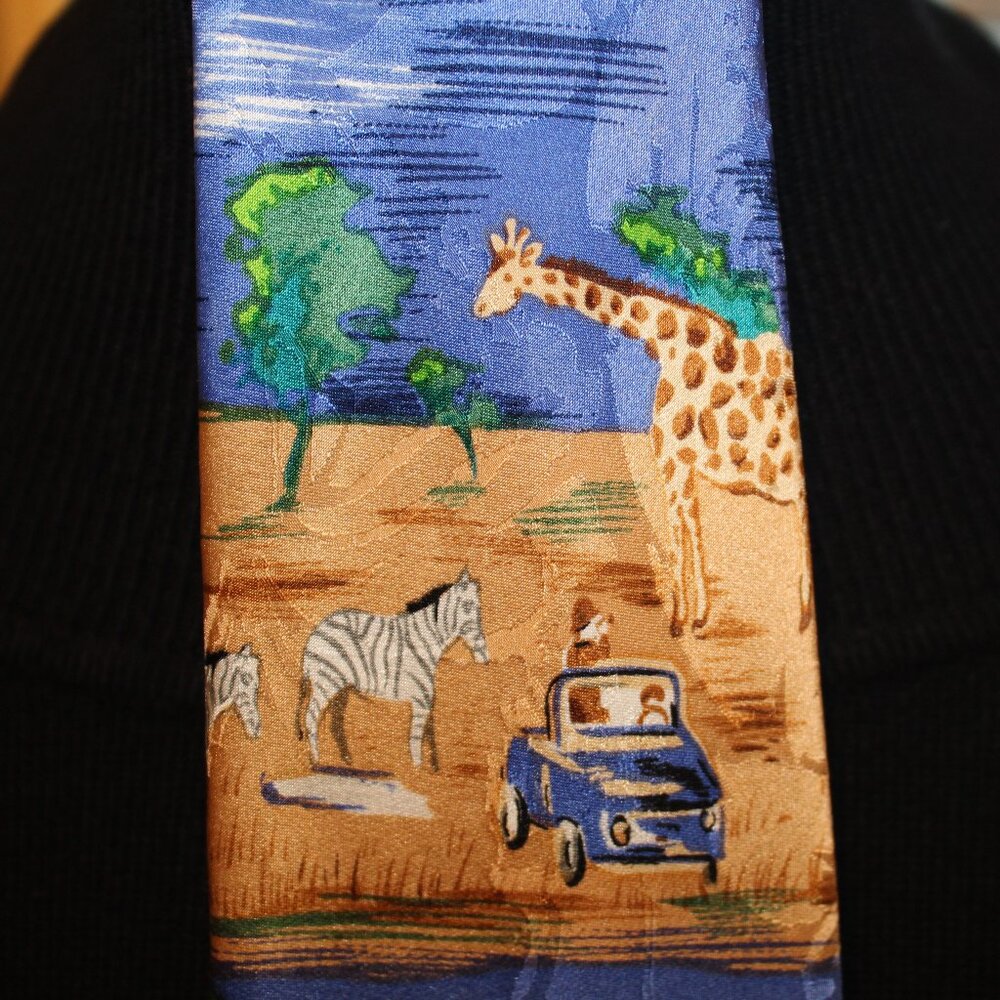 Addiction Mens Silk Tie Colorful African Serengeti Safari Jeep Animal Print XL - Picture 2 of 5